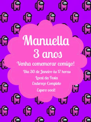 Convite de Aniversário Among Us Rosa para Editar Online