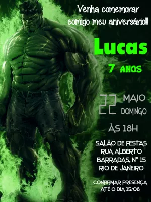 Convite de Aniversário do Hulk para Editar e Enviar Online