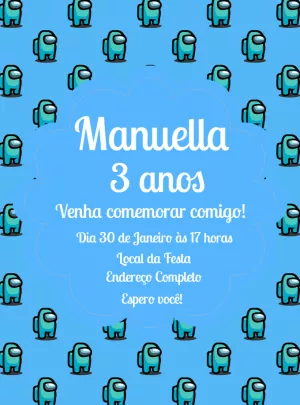 Convite de Aniversário Among Us com Personagens para Editar