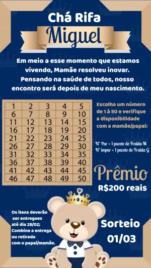 Convite Chá Rifa Ursinho Príncipe para Editar Online
