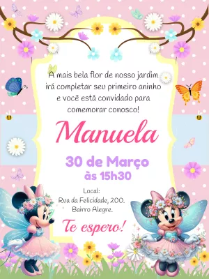 Convite Aniversário Jardim Encantado da Minnie para Editar Online