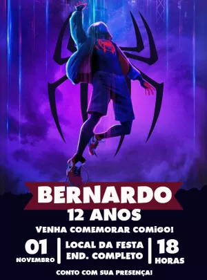 Convite de Aniversário Homem-Aranha Miles Morales para Editar