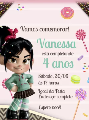 Convite Aniversário Vanellope Detona Ralph para Editar Online