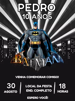 Convite de Aniversário Batman para Editar e Enviar Online