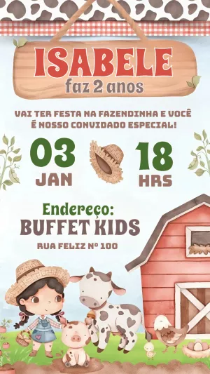 Convite de Aniversário Fazendinha com Animais para Editar