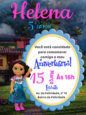 Convite Aniversário Encanto com Personagens para Editar Online