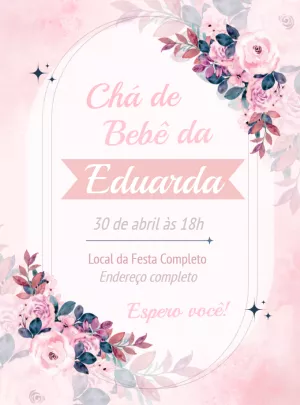 Convite Chá de Bebê Floral Rosa para Editar Online