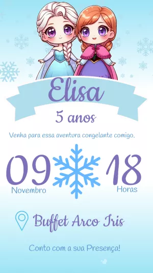 Convite de Aniversário Frozen com Personagens para Editar Online