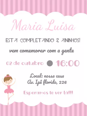 Convite Aniversário Bailarina Rosa para Editar Online