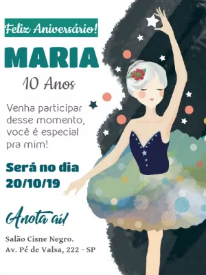 Convite de Aniversário Bailarina Delicada para Editar Online