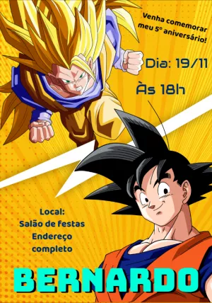 Convite de Aniversário Dragon Ball com Goku para Editar Online