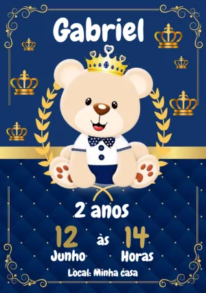 Convite de Aniversário Ursinho Príncipe para Editar Online