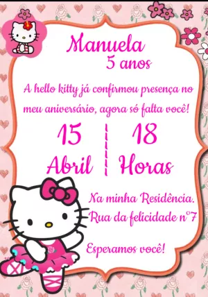 Convite de Aniversário Hello Kitty para Editar Online
