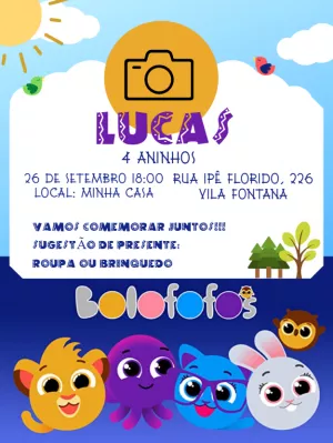 Convite de Aniversário Bolofofos com Foto para Editar Online