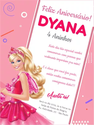 Convite de Aniversário da Barbie para Editar e Imprimir