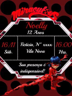 Convite de Aniversário LadyBug Miraculous para Editar Online