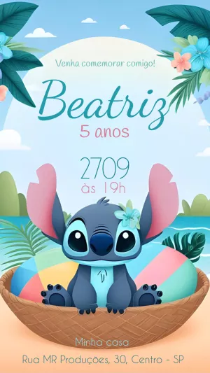 Convite de Aniversário Stitch Tropical para Editar Online