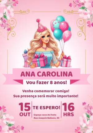 Invitación de cumpleaños Barbie – Estático – Tem festa - Convites digitais