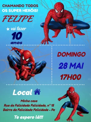 Convite de Aniversário Homem Aranha para Editar Online