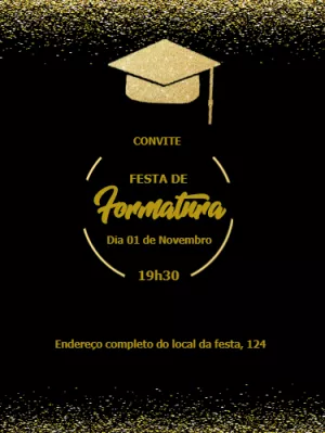 Convite de Formatura Dourado e Preto para Editar Online