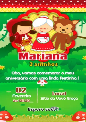 Convite Aniversário Chapéuzinho Vermelho para Editar Online