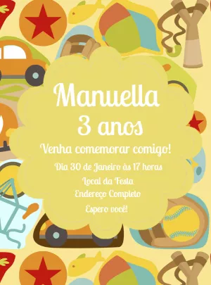 Convite de Aniversário Tema Brinquedos para Editar Online