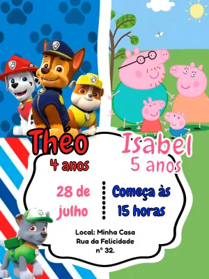 Invito di compleanno Paw Patrol – Statico – Pedro Henrique