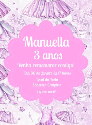Convite Aniversário Bailarina Delicado para Editar Online