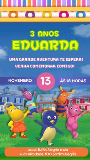 Convite de Aniversário Backyardigans Editável com a Turma Toda