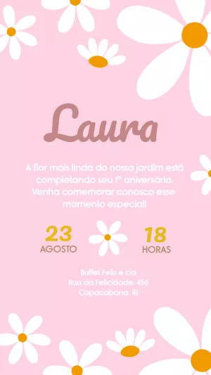 Convite Aniversário Margarida Floral para Editar Online