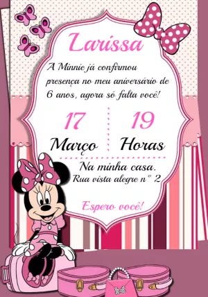 Convite Aniversário Minnie Mouse Rosa para Editar Online