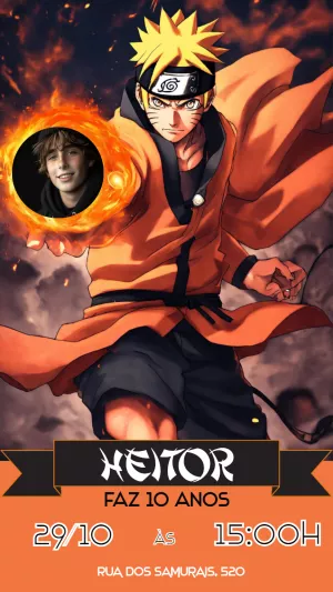 Convite Aniversário Naruto com Foto para Editar Online