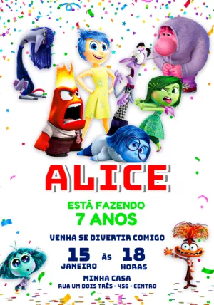 Convite Aniversário Divertida Mente 2 para Editar Online