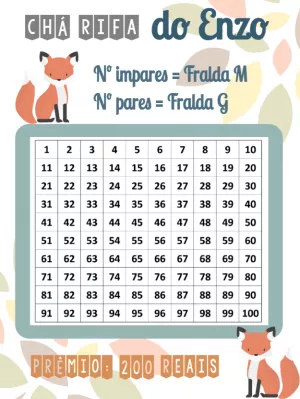 Chá Rifa Raposinha Editável Online para Chá de Bebê