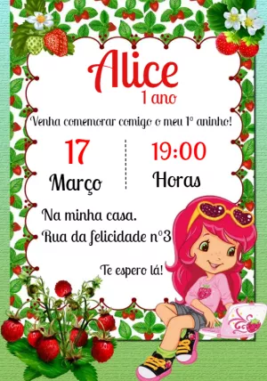 Convite de Aniversário Moranguinho para Editar Online