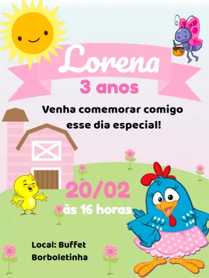 Convite de Aniversário Galinha Pintadinha para Editar Online