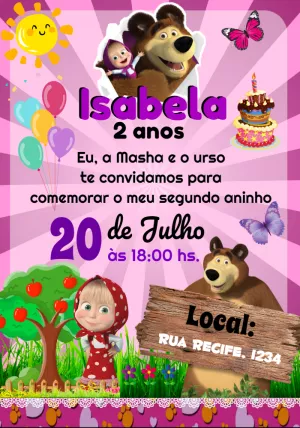 Convite de Aniversário Masha e o Urso para Editar Online