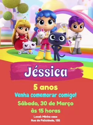 Convite Aniversário Vera e o Reino do Arco-íris para Editar