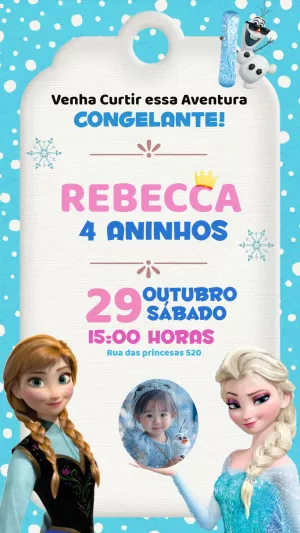 Convite Aniversário Frozen com Foto para Editar Online