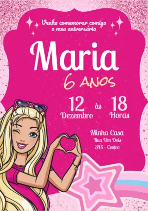 Convite de Aniversário Barbie Rosa para Editar e Imprimir