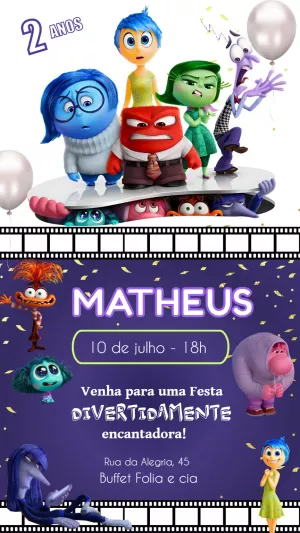 Convite Aniversário Divertida Mente 2 com Emoções para Editar