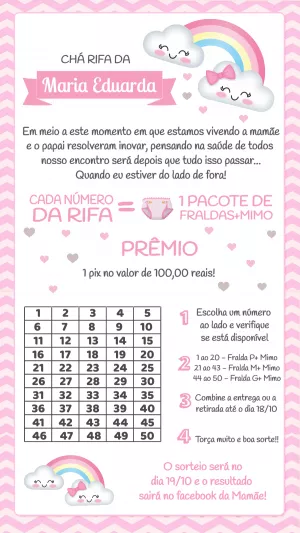 Convite Chá Rifa Chuva de Amor com Nuvens para Editar Online