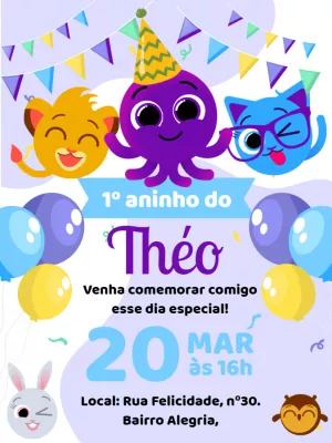 Convite de Aniversário Bolofofos com Personagens para Editar