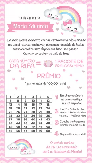 Convite Chá Rifa Chuva de Amor com Nuvens para Editar Online