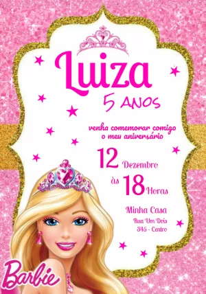 Convite de Aniversário Barbie Princesa para Editar Online