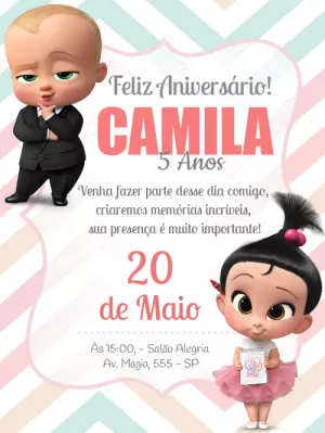 Convite Aniversário Poderoso Chefinho e Chefinha para Editar