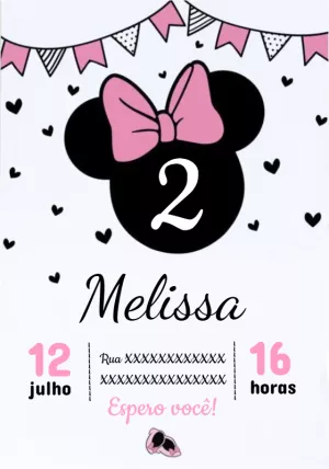 Convite Aniversário Minnie Mouse Rosa para Editar Online