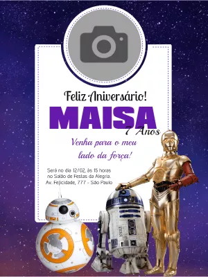 Convite Aniversário Star Wars com Foto para Editar Online