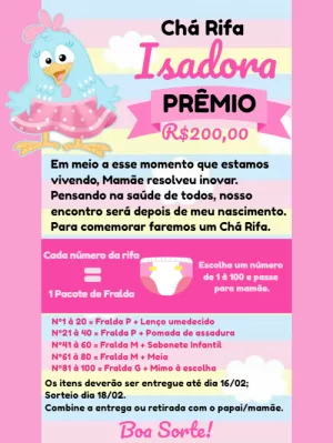 Convite Chá Rifa Galinha Candy Editável para Enviar Online