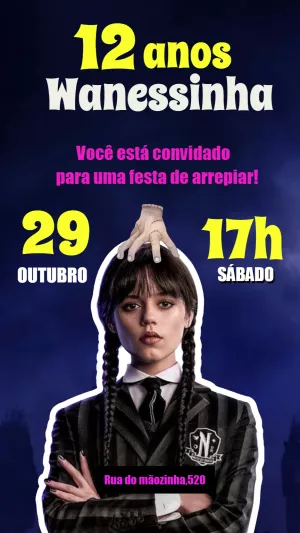 Convite de Aniversário Wandinha Addams para Editar Online